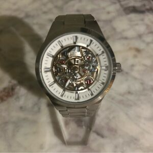 Silver Skeleton Dial Watch
